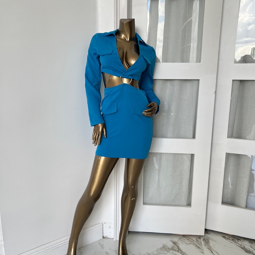 Elegant Blue Cut-Out Dress